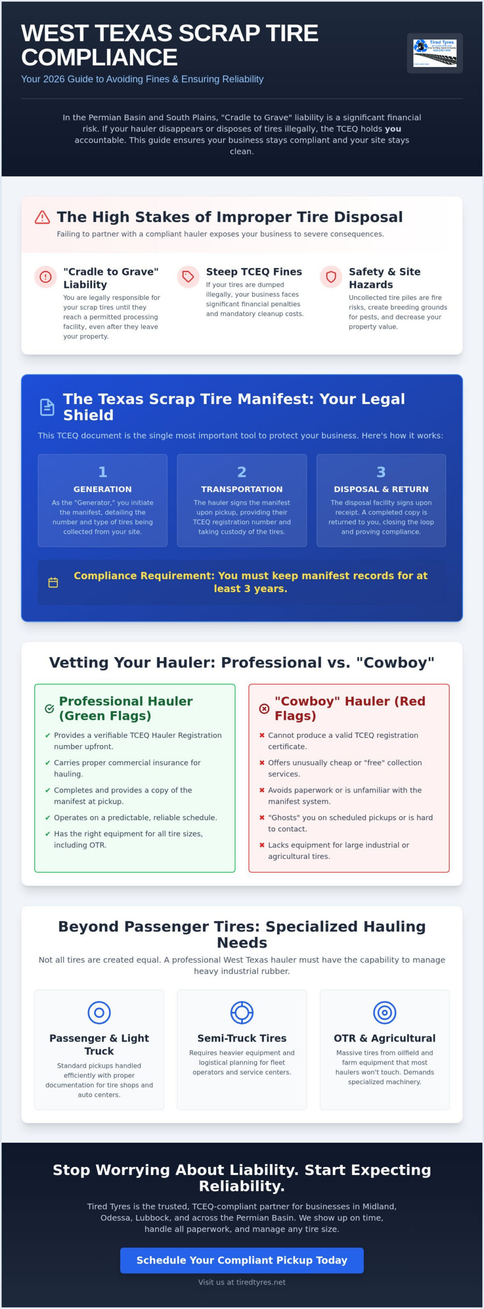 Reliable Scrap Tire Hauler in West Texas: 2026 Guide to Legal Disposal
